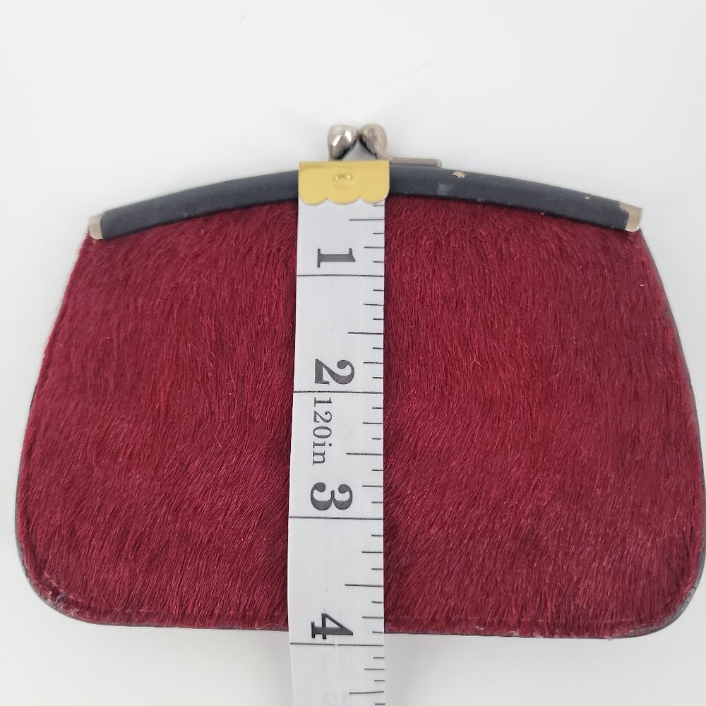 Fossil Leather & Hair-On Hide Frame Wallet Red Black Kiss Lock Clutch - Picture 8 of 8